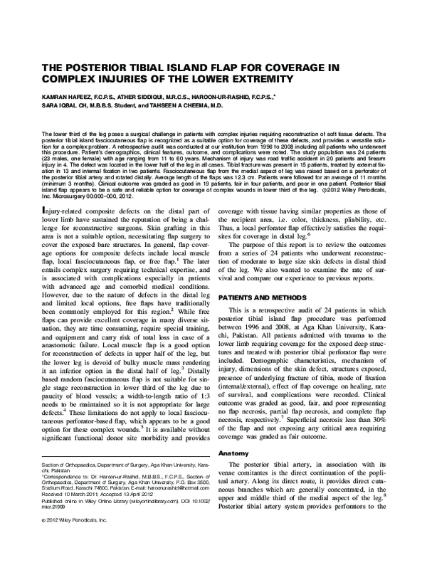 (PDF) The posterior tibial island flap for coverage in complex injuries ...