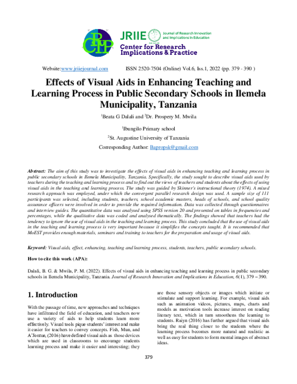 (PDF) Effects of Visual Aids in Enhancing Teaching and Learning Process ...