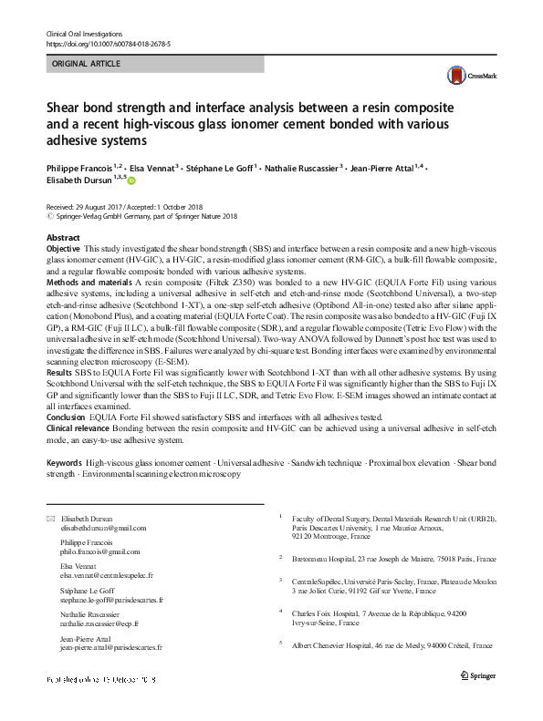 (PDF) Shear bond strength and interface analysis between a resin ...