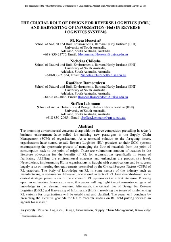 (PDF) The crucial role of Design for Reverse Logistics (DfRL) and ...