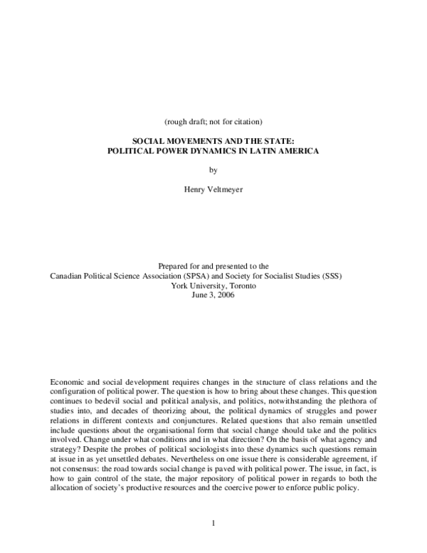 (PDF) Social Movements and the State: Political Power Dynamics in Latin ...