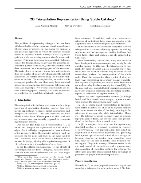 (PDF) 2D Triangulation Representation Using Stable Catalogs