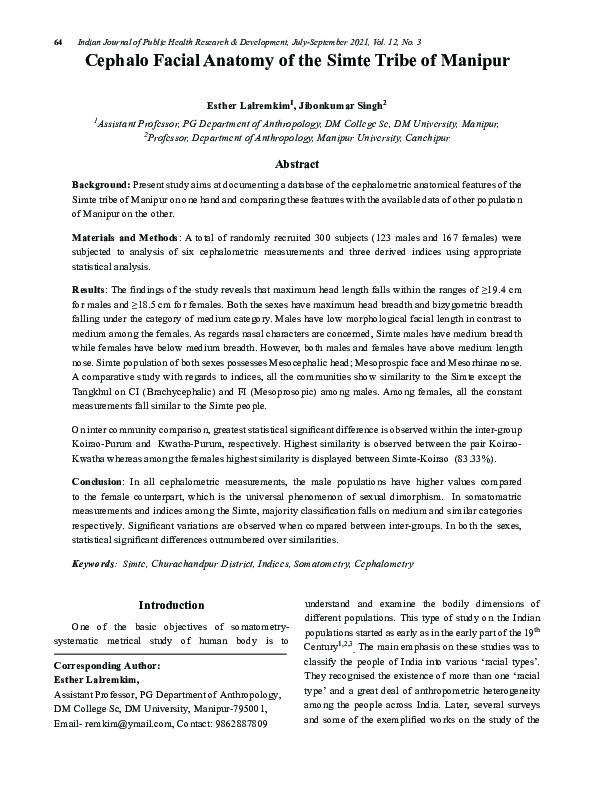 (PDF) Cephalo Facial Anatomy of the Simte Tribe of Manipur