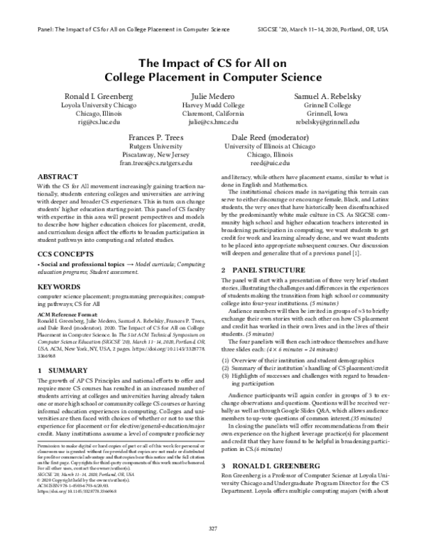 (PDF) The Impact of CS for All on College Placement in Computer Science