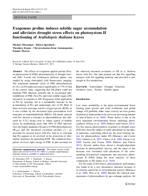 (PDF) Exogenous proline induces soluble sugar accumulation and ...