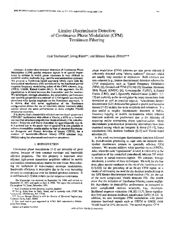 (PDF) Limiter-discriminator detection of continuous phase modulation ...