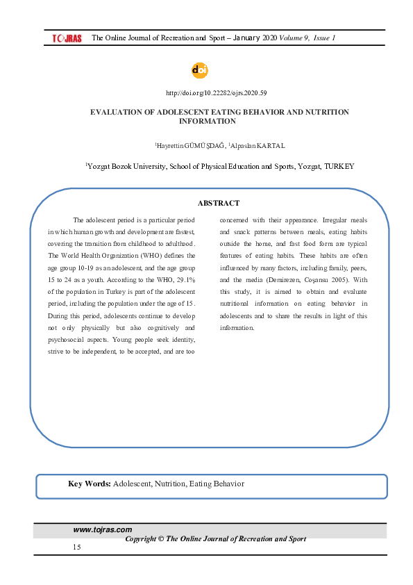 (PDF) Evaluation of Adolescent Eating Behavior and Nutrition Information