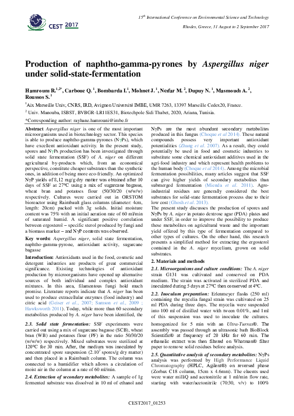 (PDF) Production of naphtho-gamma-pyrones by Aspergillus niger under ...