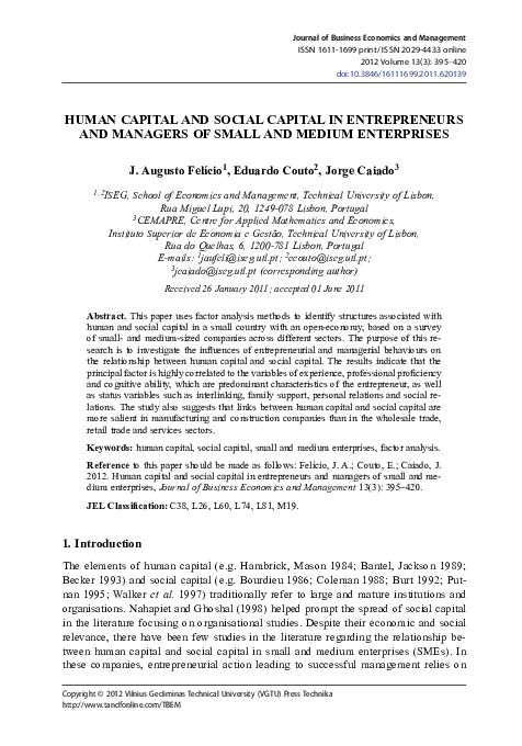 (PDF) Human Capital and Social Capital in Entrepreneurs and Managers of ...