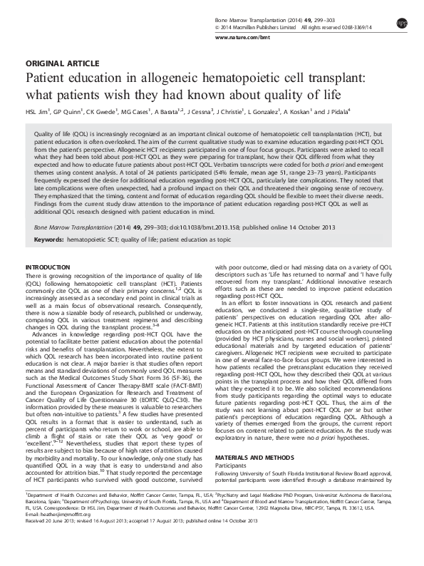 (PDF) Patient education in allogeneic hematopoietic cell transplant ...