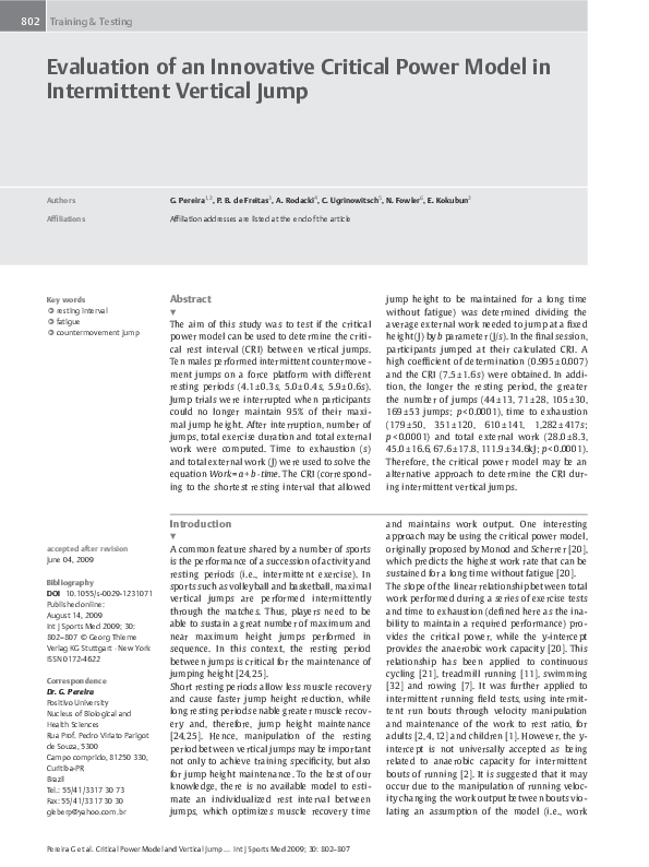 (PDF) Evaluation of an innovative critical power model in intermittent ...