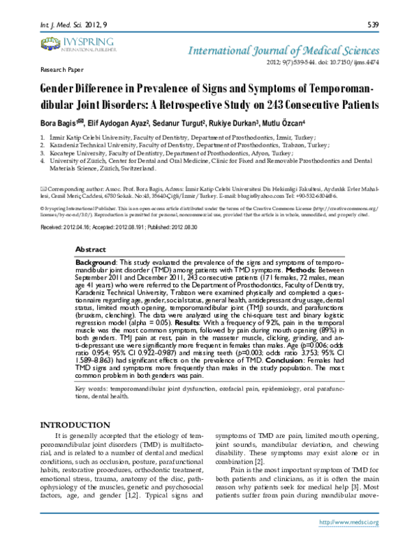 (PDF) Gender Difference in Prevalence of Signs and Symptoms of ...