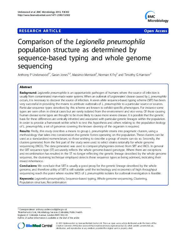 (PDF) Comparison of the Legionella pneumophila population structure as ...