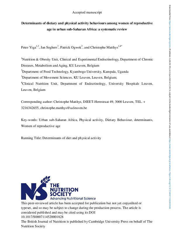 (PDF) Determinants of dietary and physical activity behaviours among ...