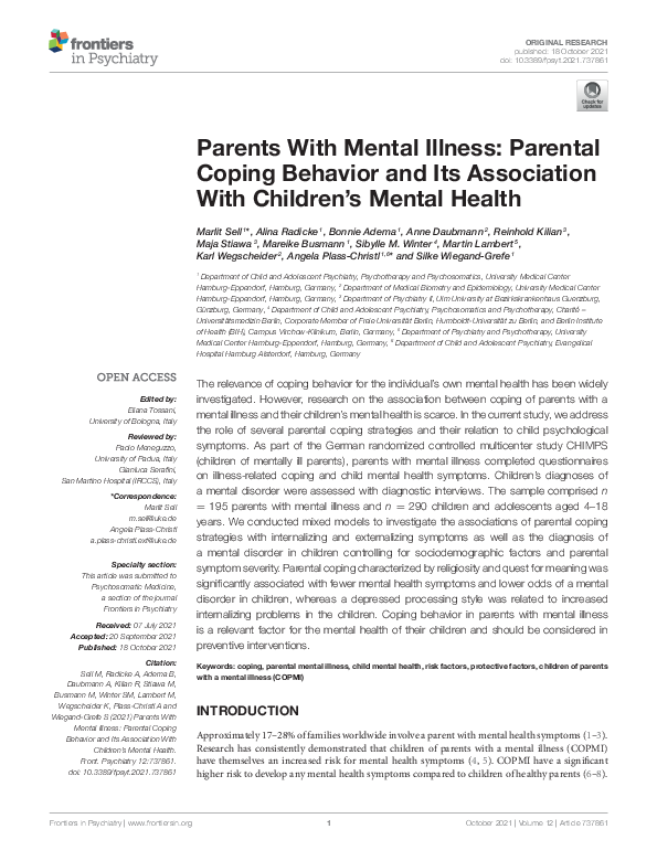 (PDF) Parents With Mental Illness: Parental Coping Behavior and Its ...