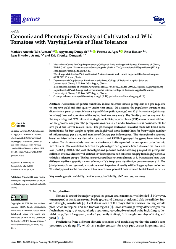 (PDF) Genomic and Phenotypic Diversity of Cultivated and Wild Tomatoes ...