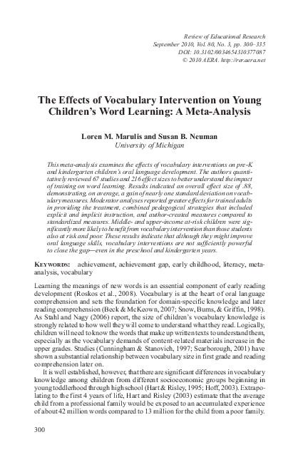 (PDF) The Effects of Vocabulary Intervention on Young Children’s Word ...