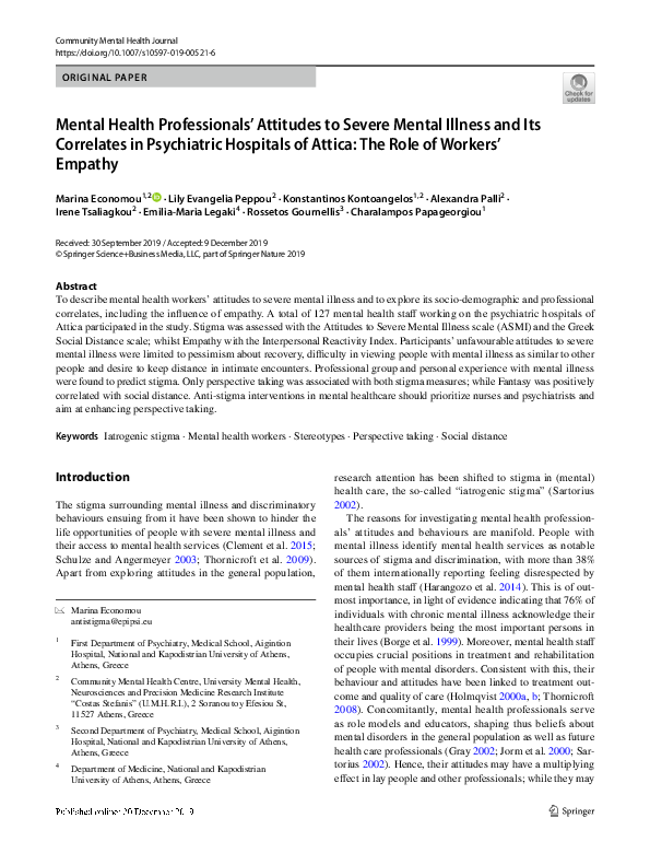 (PDF) Mental Health Professionals’ Attitudes to Severe Mental Illness ...