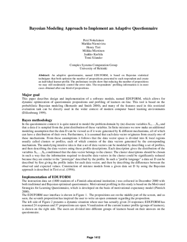 (PDF) Bayesian Modeling Approach to Implement an Adaptive Questionnaire