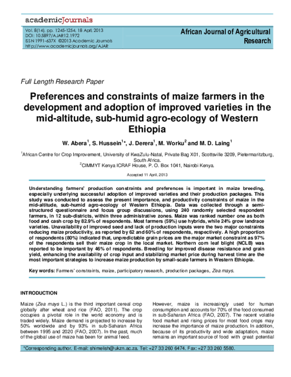 (PDF) Preferences and constraints of maize farmers in the development ...