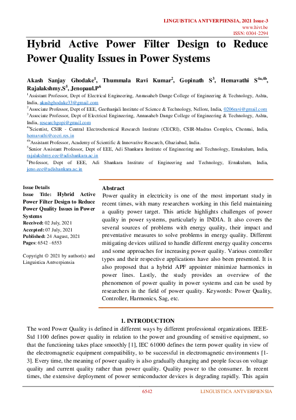 (PDF) Hybrid Active Power Filter Design to Reduce Power Quality Issues ...