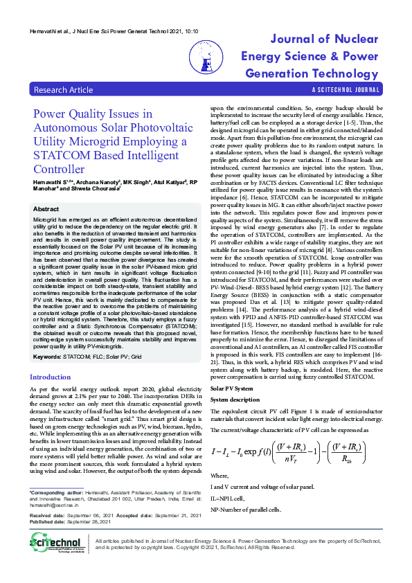 (PDF) Power Quality Issues in Autonomous Solar Photovoltaic Utility ...