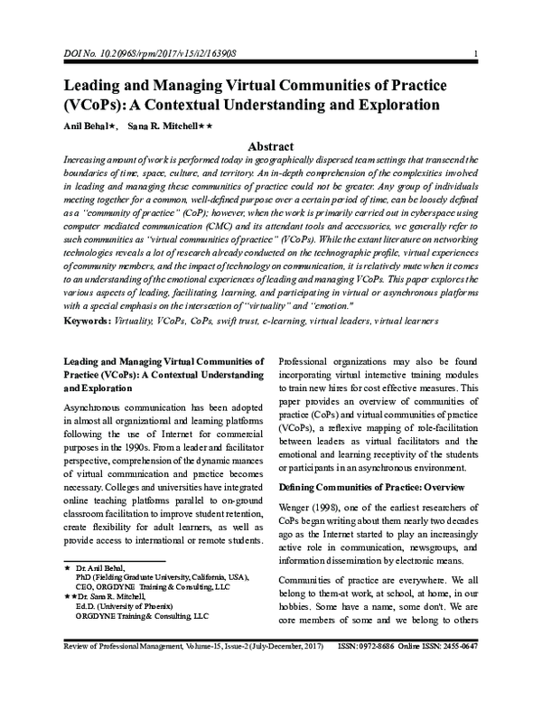 (PDF) Leading and Managing Virtual Communities of Practice (VCoPs):A ...