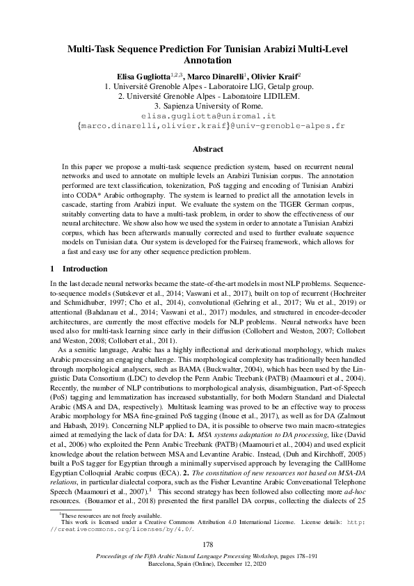 (PDF) Multi-Task Sequence Prediction For Tunisian Arabizi Multi-Level ...