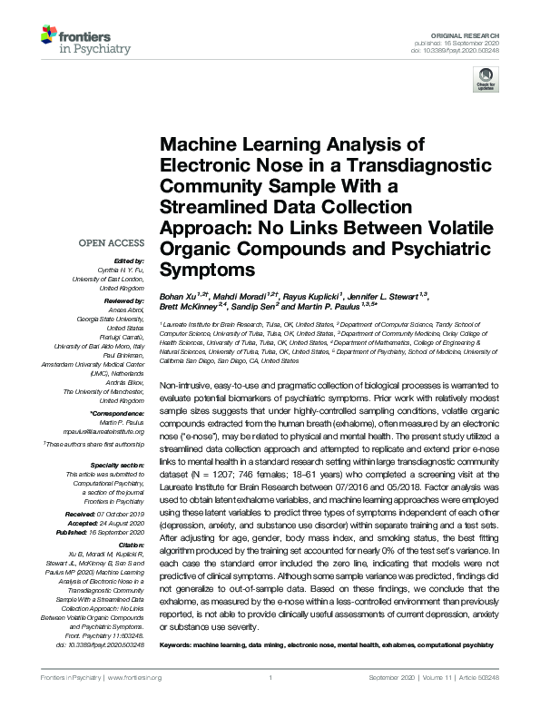 (PDF) Machine Learning Analysis of Electronic Nose in a Transdiagnostic ...