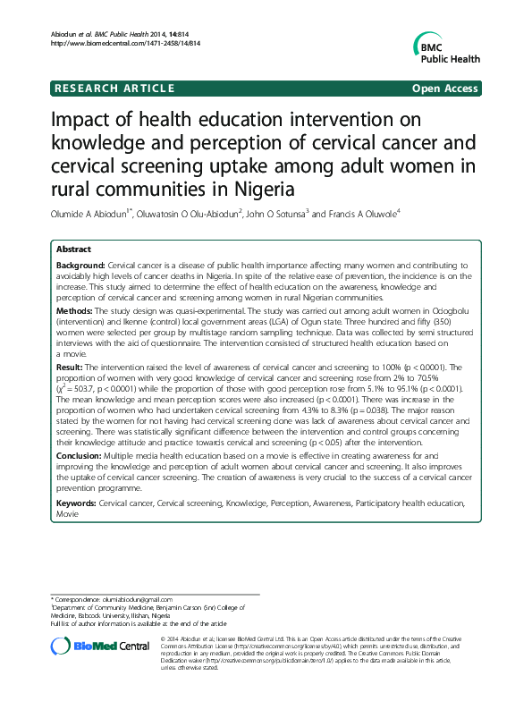 (PDF) Impact of health education intervention on knowledge and ...