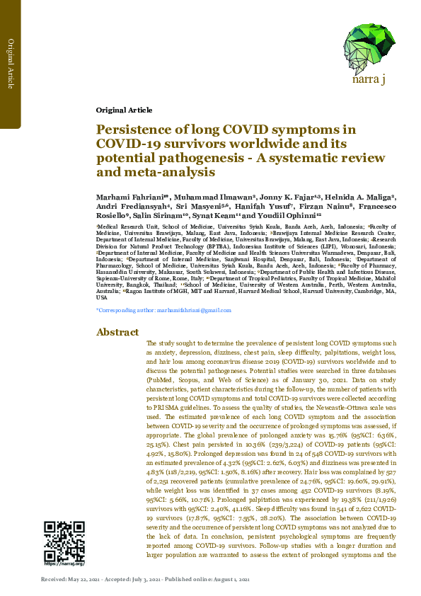 (PDF) Persistence of long COVID symptoms in COVID-19 survivors ...
