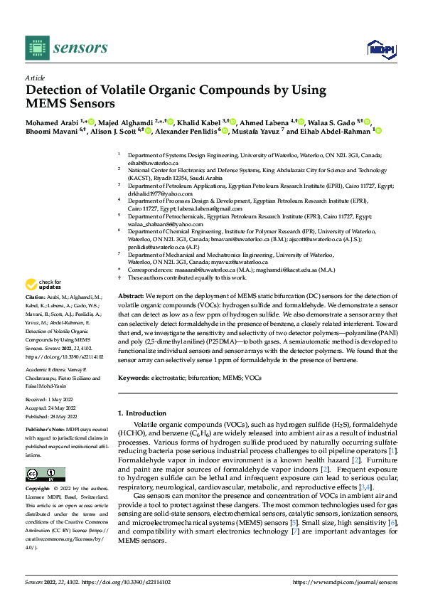 (PDF) Detection of Volatile Organic Compounds by Using MEMS Sensors