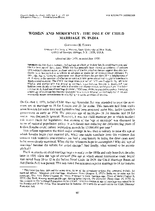 (PDF) Women and modernity: The issue of child marriage in India