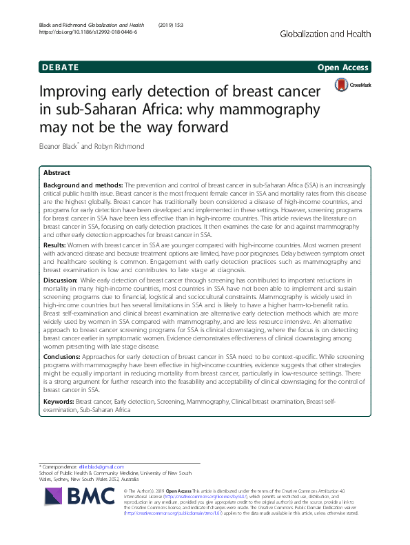 (PDF) Improving early detection of breast cancer in sub-Saharan Africa ...