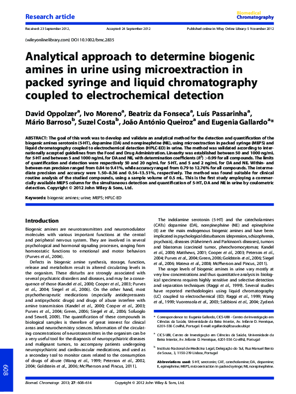 (PDF) Analytical approach to determine biogenic amines in urine using ...