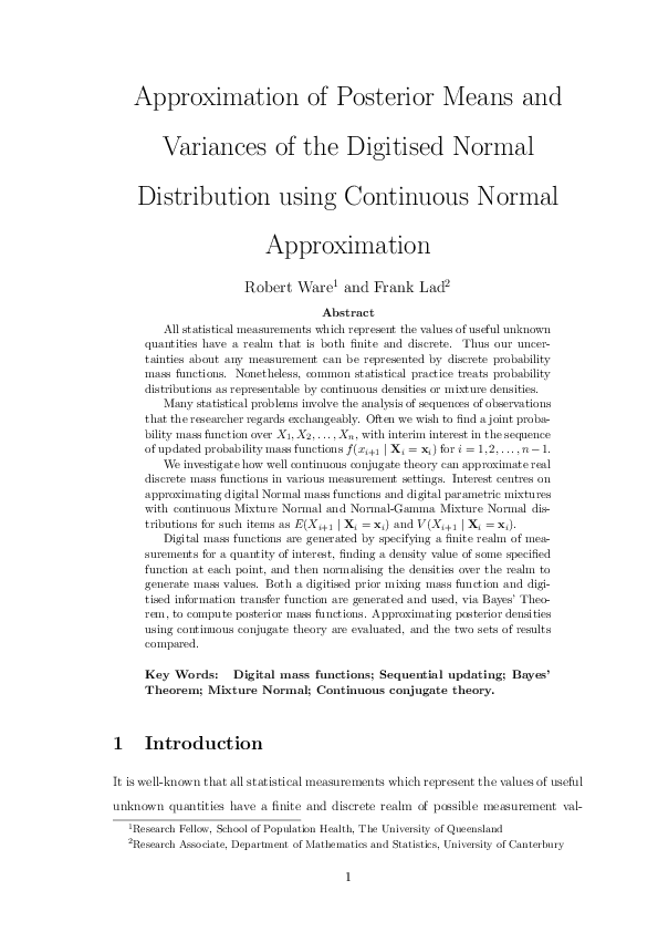 (PDF) Approximation of Posterior Means and Variances of the Digitised ...