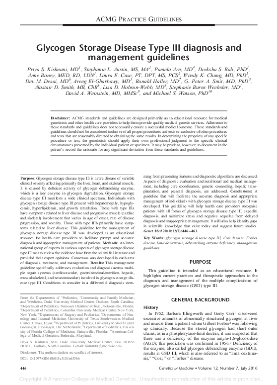 (PDF) Glycogen storage disease type III diagnosis and management ...