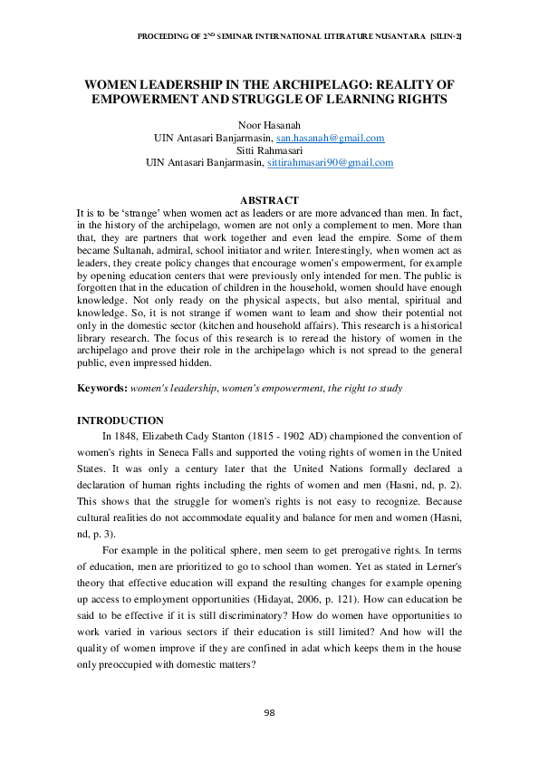 (PDF) Women Leadership in the Archipelago: Reality of Empowerment and ...