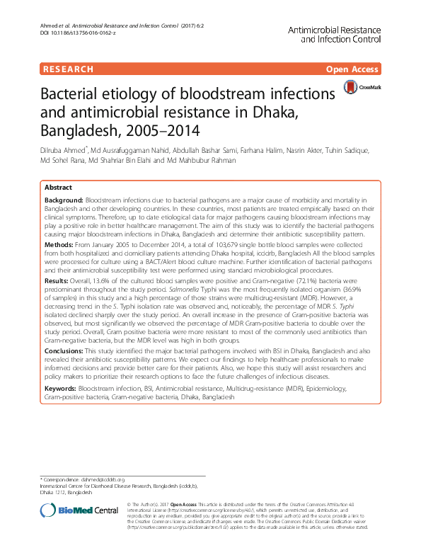 (PDF) Bacterial etiology of bloodstream infections and antimicrobial ...