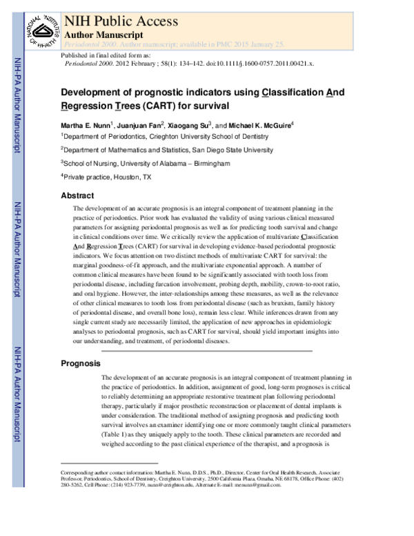 (PDF) Development of prognostic indicators using classification and ...