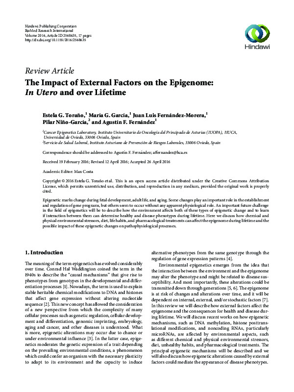 (PDF) The Impact of External Factors on the Epigenome: In Utero and ...