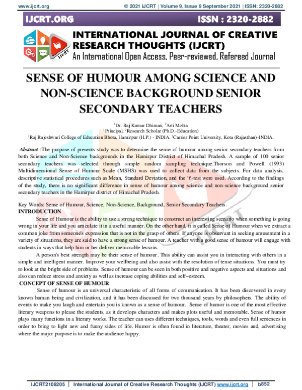 (PDF) Sense of Humour Among Science and NonScience Background Senior