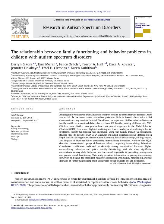 (PDF) The relationship between family functioning and behavior problems ...