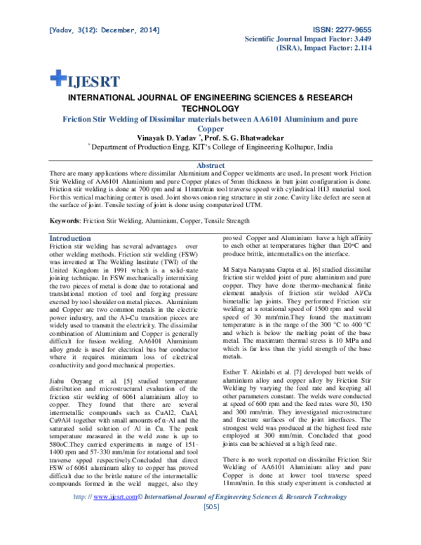 (PDF) Friction Stir Welding of Dissimilar Materials