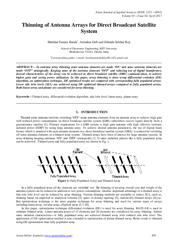 (PDF) Thinning of Antenna Arrays for Direct Broadcast Satellite System