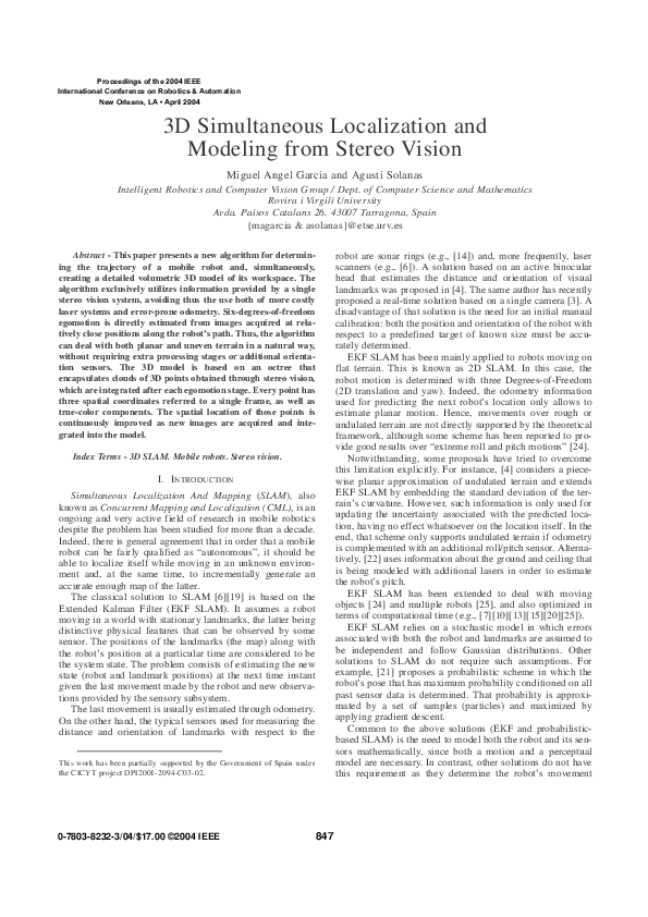 (PDF) 3D simultaneous localization and modeling from stereo vision