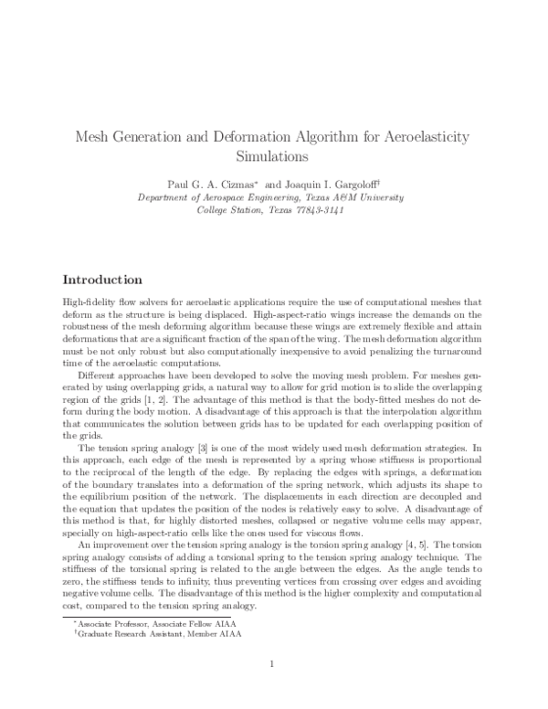 (PDF) Mesh Generation and Deformation Algorithm for Aeroelasticity ...