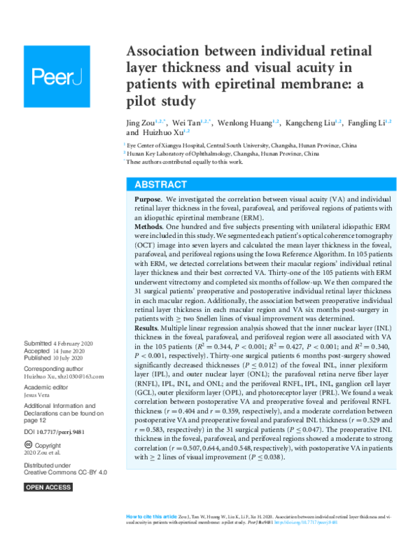 (PDF) Association between individual retinal layer thickness and visual ...
