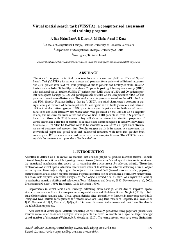 (PDF) Visual spatial search task (VISSTA): a computerized assessment ...