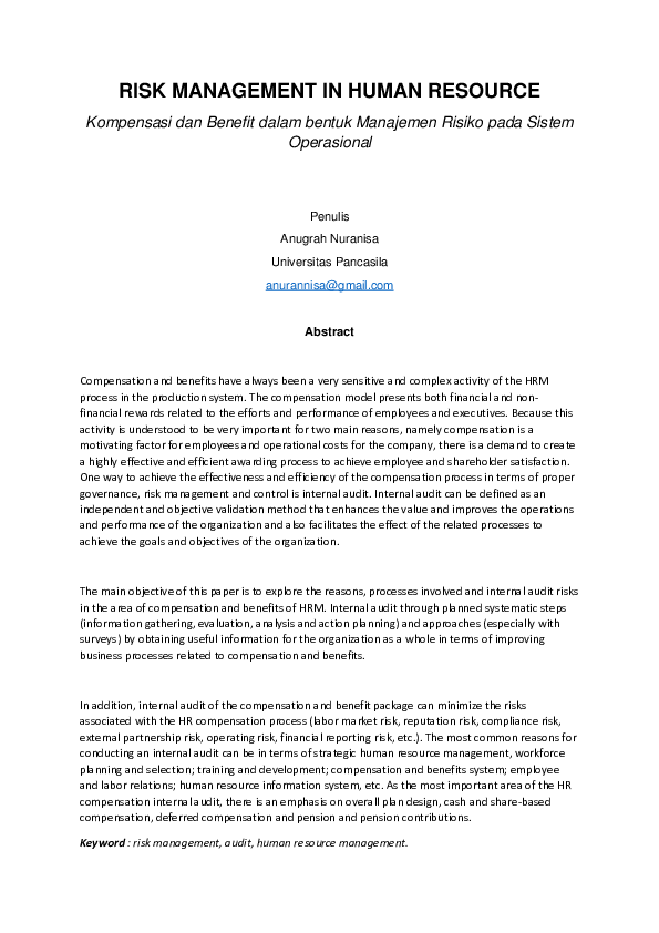 (PDF) RISK MANAGEMENT IN HUMAN RESOURCE